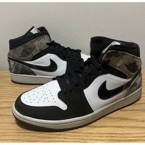 Size 12  Air Jordan 1 Mid Camo 2020 Light Bone/Black/White